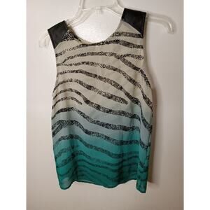 Banana Republic Womens Sz Sm Sleeveless Blouse Sheer Faux Leather shoulders Top